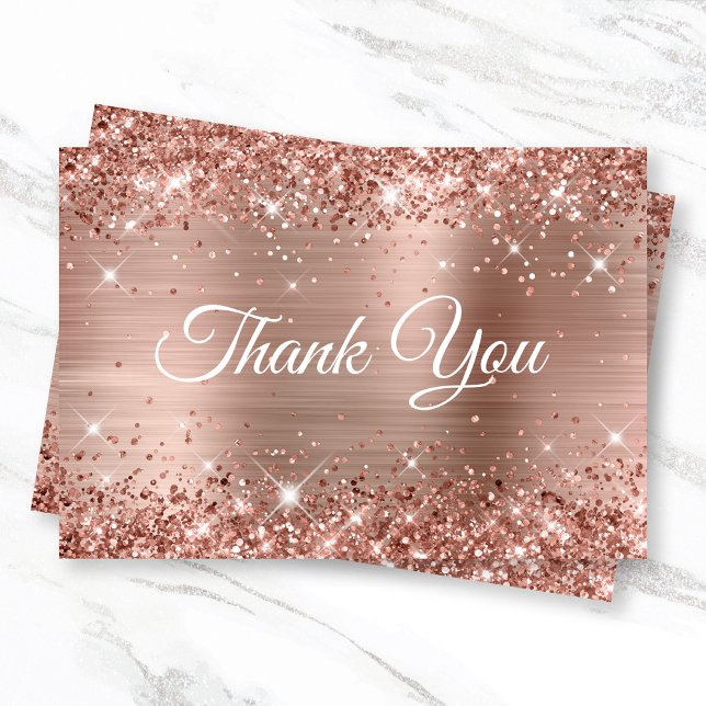Glittery Rose Gold Foil 21st Birthday Thank You Card (Glittery Rose Gold Flat Invites)