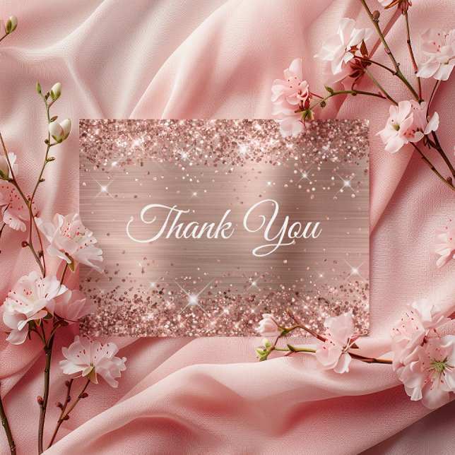 Glittery Rose Gold Foil 21st Birthday Thank You Postcard (Glittery Rose Gold Foil 21st Birthday Thank You Postcard)