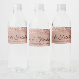 Glittery Rose Gold Foil 40 & Fabulous Water Bottle Label