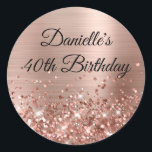 Glittery Rose Gold Foil 40th Birthday Classic Round Sticker<br><div class="desc">Create your own fancy monogram stylish milestone birthday celebration envelope seals for her. The background features a rose gold and blush pink ombre brushed metal style foil digital art graphic. Along the bottom is a band of rose gold faux glitter girly glam. Customise the font colour, size or style. The...</div>