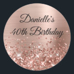 Glittery Rose Gold Foil 40th Birthday Classic Round Sticker<br><div class="desc">Create your own fancy monogram stylish milestone birthday celebration envelope seals for her. The background features a rose gold and blush pink ombre brushed metal style foil digital art graphic. Along the bottom is a band of rose gold faux glitter girly glam. Customise the font colour, size or style. The...</div>
