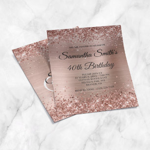 Glittery Rose Gold Foil 40th Birthday Invite Flyer