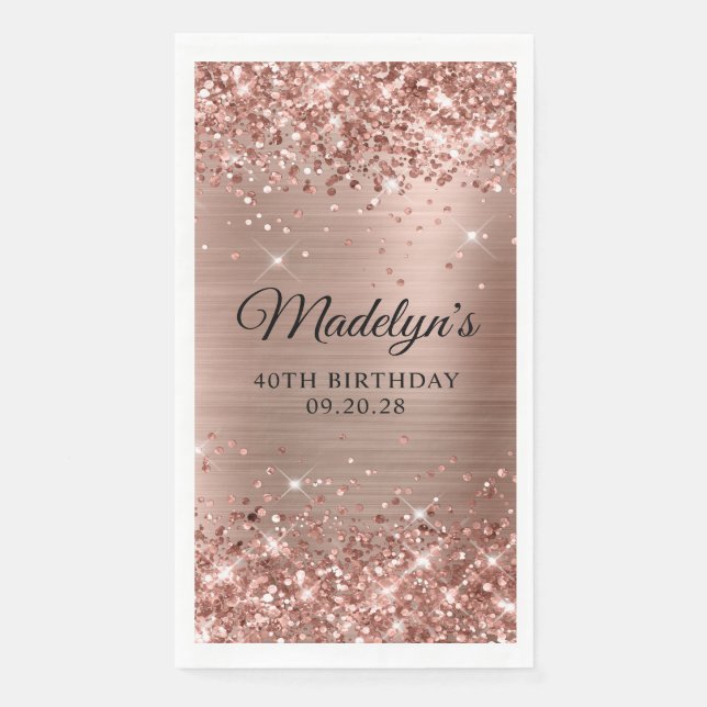 Glittery Rose Gold Foil 40th Birthday Napkin (Front)