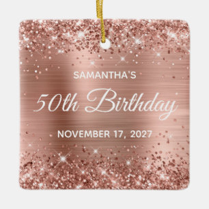 Glittery Rose Gold Foil 50th Birthday Ceramic Ornament