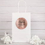 Glittery Rose Gold Foil 50th Birthday Classic Round Sticker<br><div class="desc">Create your own 50th birthday party favour stickers. Girly faux sparkly rose gold glitter on the top and bottom edge, over a faux pink blush rose gold brushed metal style ombre foil. Customise the font styles to create your own favour sticker design for her special celebration. A classic elegant calligraphy...</div>