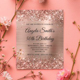 Glittery Rose Gold Foil 50th Birthday Invite