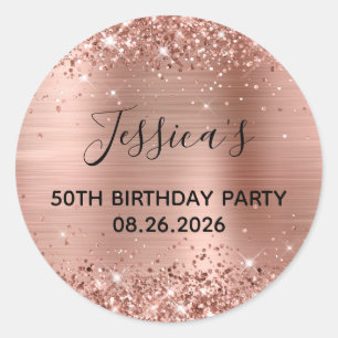 Glittery Rose Gold Foil 50th Birthday Party Classic Round Sticker