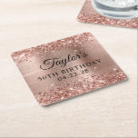 Glittery Rose Gold Foil 50th Birthday Square Paper Coaster<br><div class="desc">Create your own 50th birthday party decorative paper coasters. Girly faux sparkly rose gold glitter on the top and bottom edge, over a faux pink blush rose gold brushed metal style ombre foil. Customise the font styles to create your own for her special celebration. A classic elegant calligraphy paired with...</div>