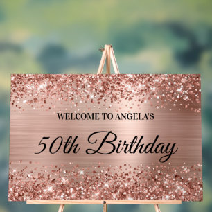Glittery Rose Gold Foil 50th Birthday Welcome Acrylic Sign