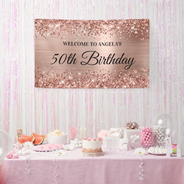 Glittery Rose Gold Foil 50th Birthday Welcome Banner (Party)