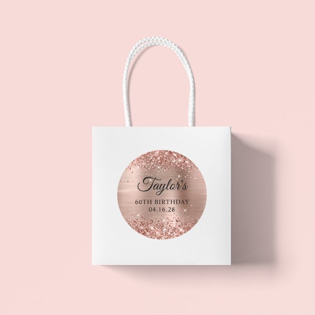 Glittery Rose Gold Foil 60th Birthday Classic Round Sticker (Large Round Favor Stickers)