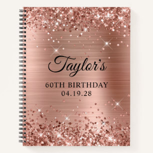 Glittery Rose Gold Foil 60th Birthday Guest Notebook