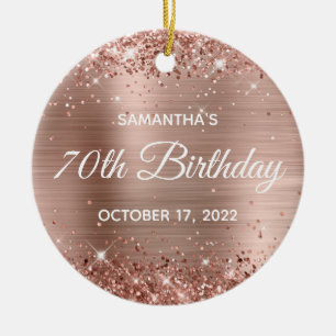 Glittery Rose Gold Foil 70th Birthday Ceramic Ornament