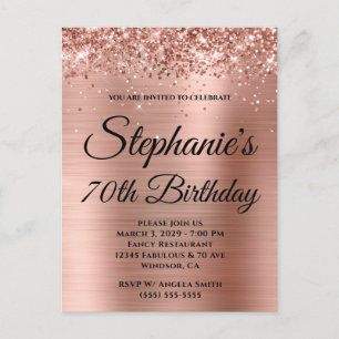 Glittery Rose Gold Foil 70th Birthday Invitation Postcard