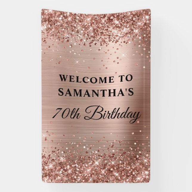 Glittery Rose Gold Foil 70th Birthday Vertical Banner (Vertical)