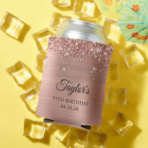 Glittery Rose Gold Foil 75th Birthday Can Cooler