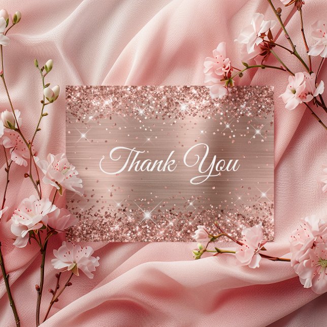 Glittery Rose Gold Foil 80th Birthday Thank You Postcard (Glittery Rose Gold Foil 80th Birthday Thank You Postcard)