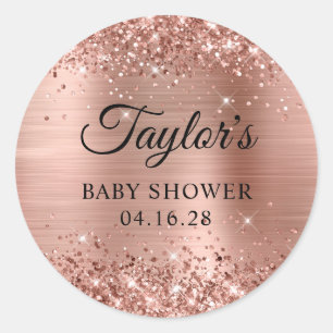 Glittery Rose Gold Foil Baby Shower Classic Round Sticker