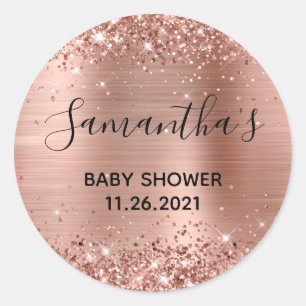 Glittery Rose Gold Foil Baby Shower Classic Round Sticker