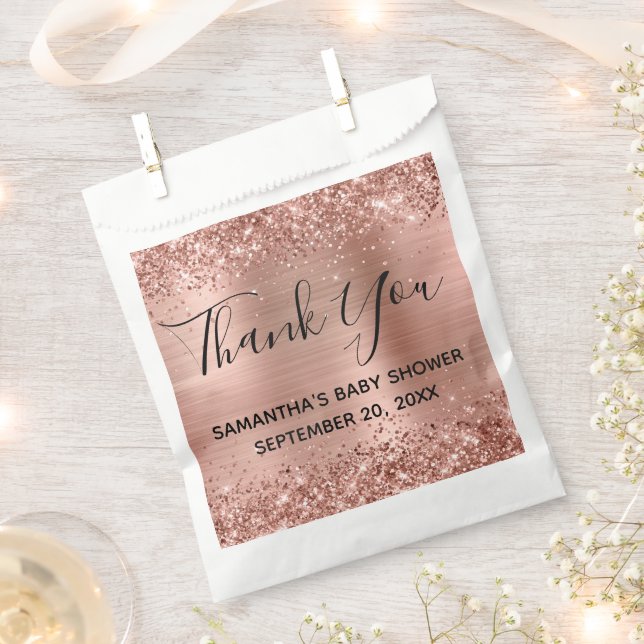Glittery Rose Gold Foil Baby Shower Thank You Favour Bag (Clipped)