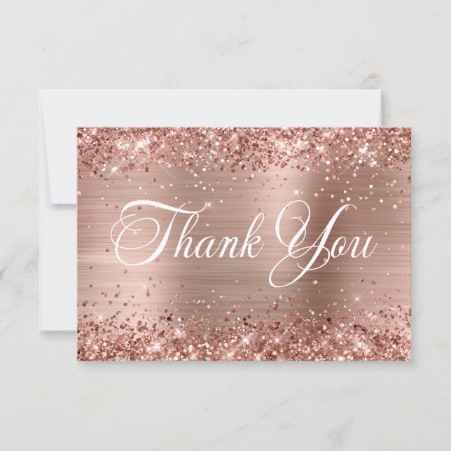 Glittery Rose Gold Foil Beautiful Script Birthday Thank You Card (Front)