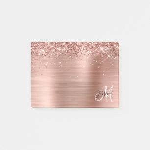 Glittery Rose Gold Foil Black and White Monogram Post-it Notes