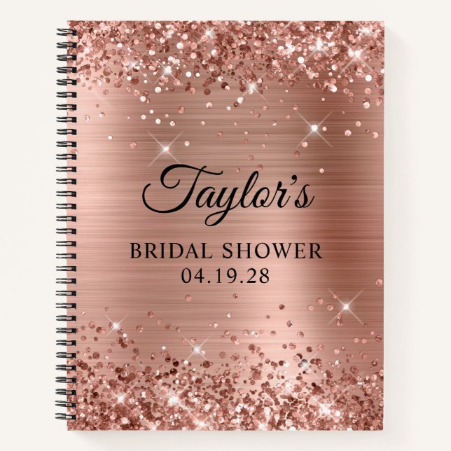 Glittery Rose Gold Foil Bridal Shower Guest Notebook (Front)