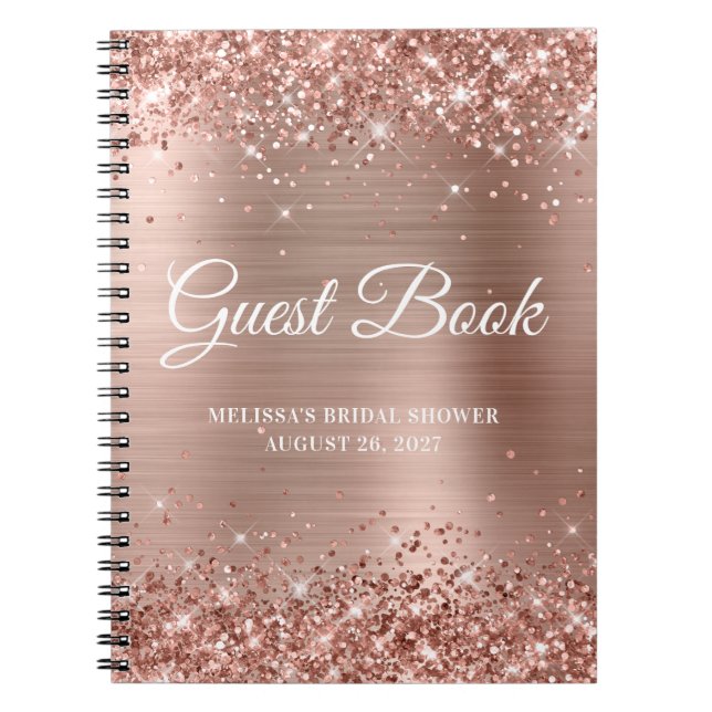 Glittery Rose Gold Foil Bridal Shower Guestbook Notebook (Front)