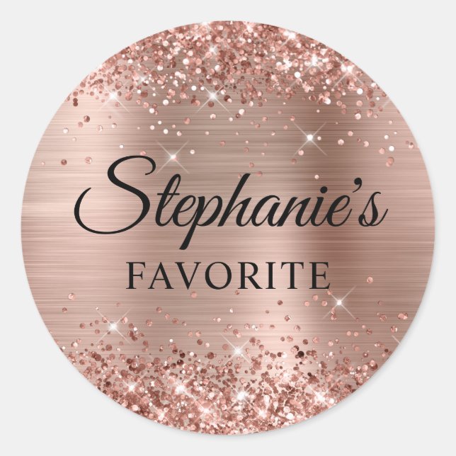 Glittery Rose Gold Foil Bride's Favourite Wedding Classic Round Sticker (Front)