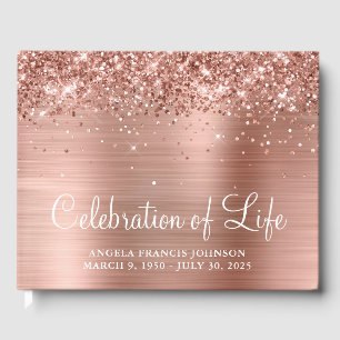 Glittery Rose Gold Foil Celebration of Life Guest Book