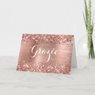 Glittery Rose Gold Foil Classic Script Grazie Thank You Card