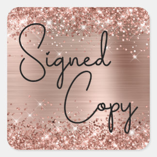 Glittery Rose Gold Foil Cute Heart Signed Copy Square Sticker