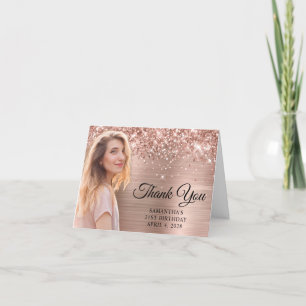 Glittery Rose Gold Foil Cutout Photo 21st Birthday Thank You Card