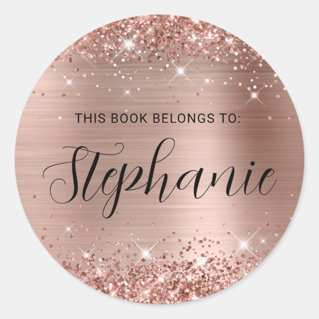 Glittery Rose Gold Foil Delicate Script Book Classic Round Sticker (Front)