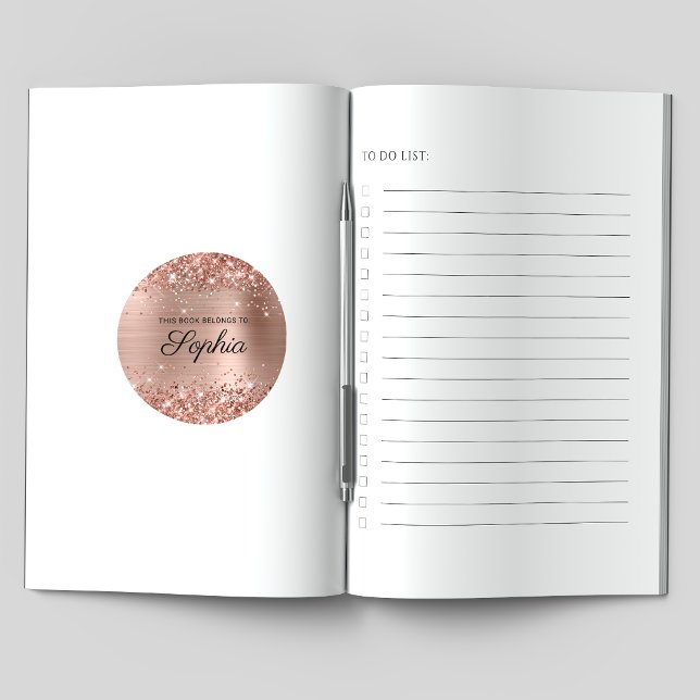 Glittery Rose Gold Foil Elegant Calligraphy Book Classic Round Sticker (Creator Uploaded)