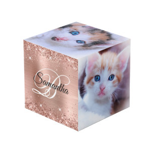 Glittery Rose Gold Foil Fancy Monogram Cube