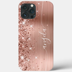 Glittery Rose Gold Foil Girly Glam Signature iPhone 13 Pro Max Case