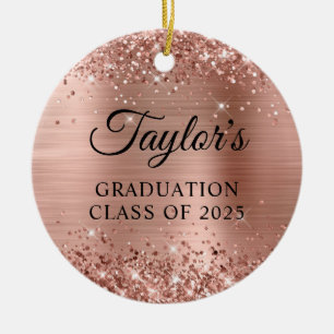 Glittery Rose Gold Foil Graduation Ceramic Ornament