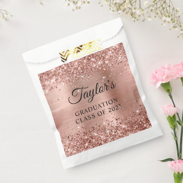 Glittery Rose Gold Foil Graduation Favour Bag (Sealed)