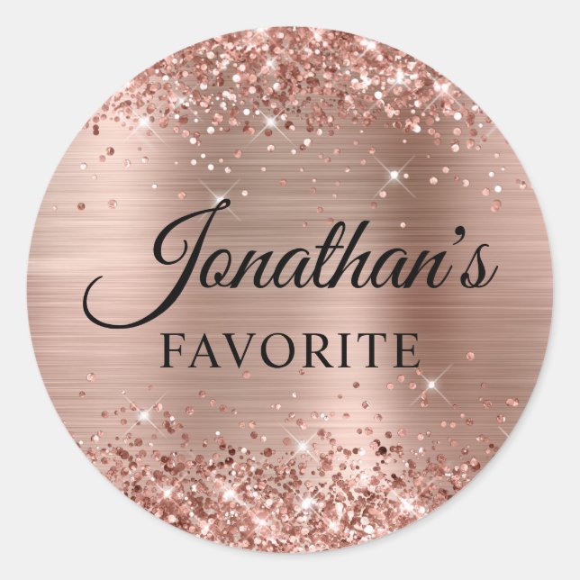 Glittery Rose Gold Foil Groom's Favourite Wedding Classic Round Sticker (Front)