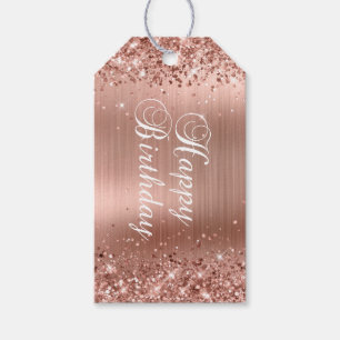 Glittery Rose Gold Foil Happy Birthday Gift Tags