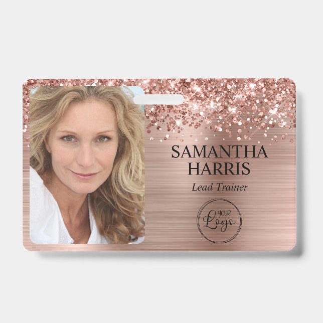 Glittery Rose Gold Foil Logo and Photo ID Badge (Front)