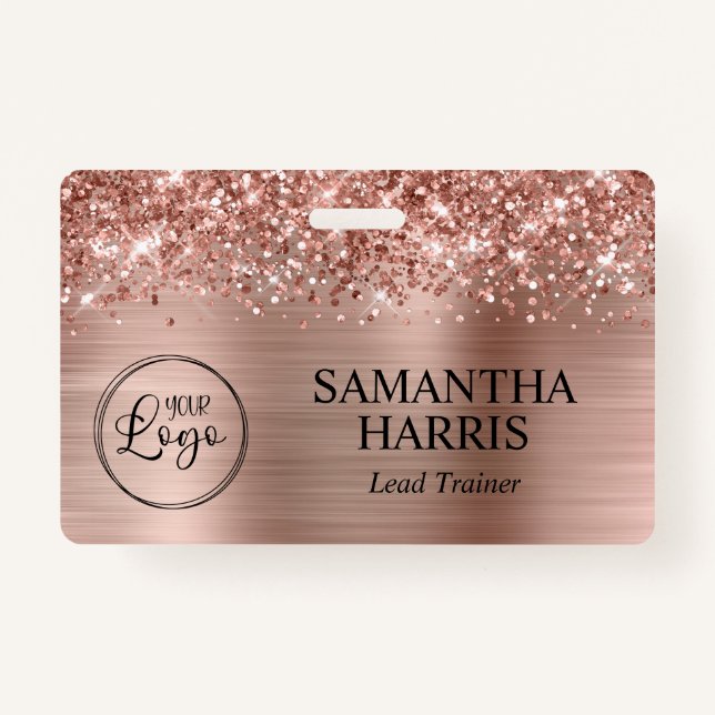 Glittery Rose Gold Foil Logo ID Badge (Front)