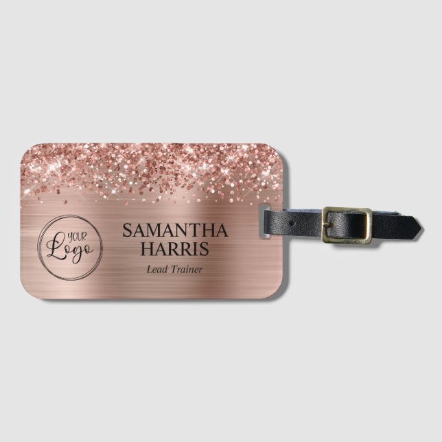 Glittery Rose Gold Foil Logo Luggage Tag (Front Horizontal)