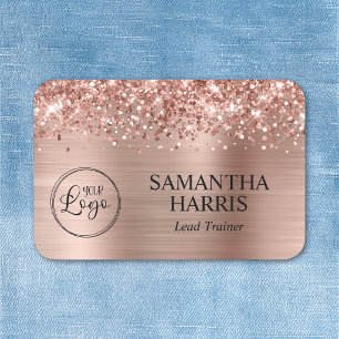 Glittery Rose Gold Foil Logo Name Tag