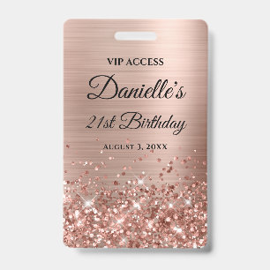 Glittery Rose Gold Foil Modern 21st Birthday ID Badge
