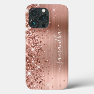 Glittery Rose Gold Foil Modern Girly Signature iPhone 13 Pro Case