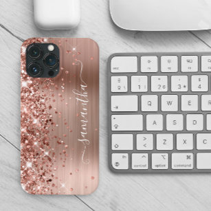 Glittery Rose Gold Foil Modern Girly Signature iPhone 13 Pro Max Case