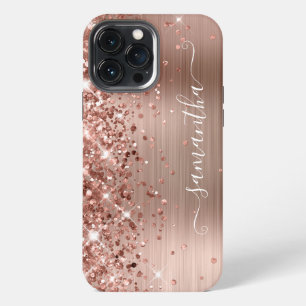 Glittery Rose Gold Foil Modern Girly Signature iPhone 13 Pro Max Case