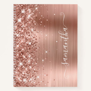 Glittery Rose Gold Foil Modern Girly Signature Notebook